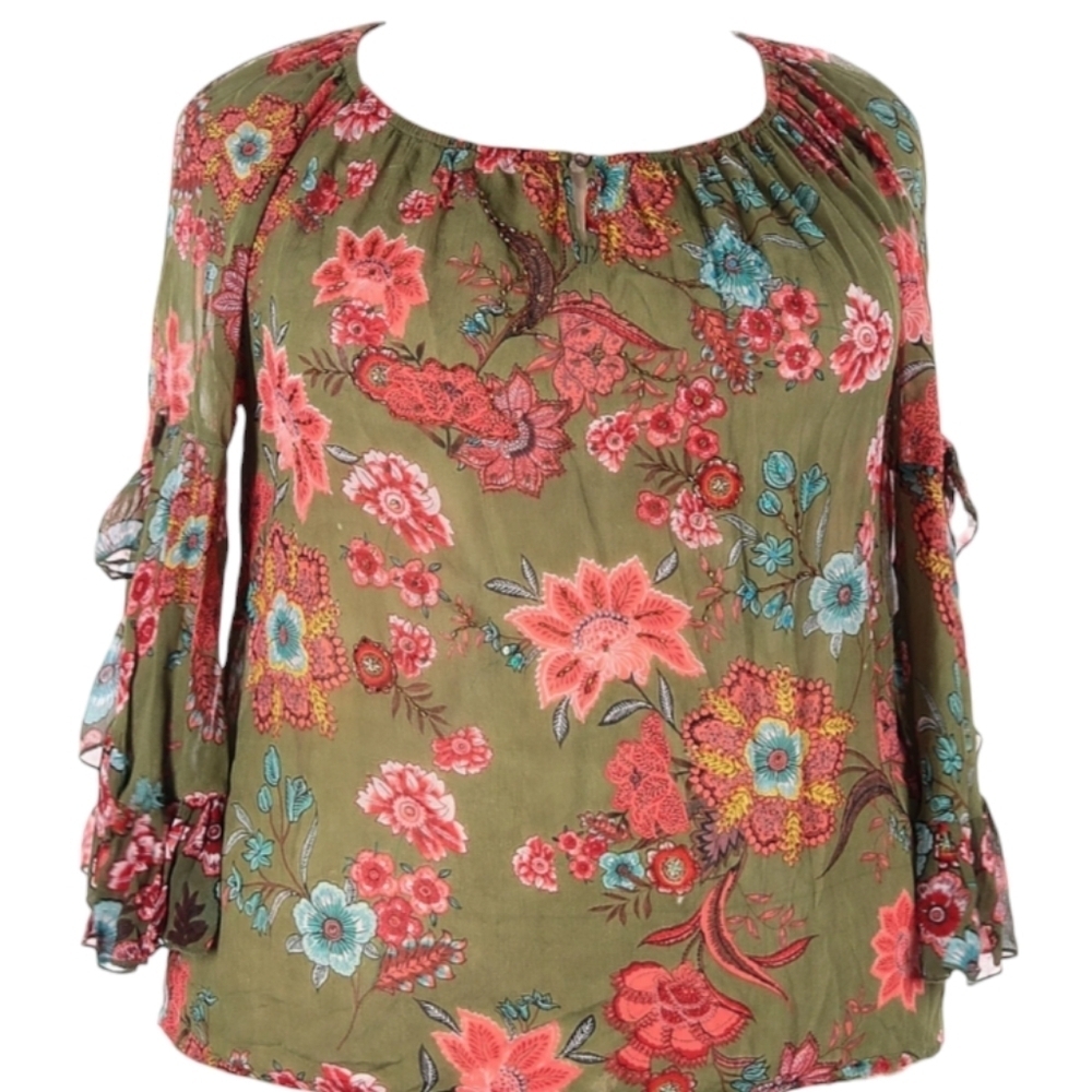 Plus Size Bila Rayon ¾ Sleeve Casual Blouse Women's 3X Boho, Whimsical, Fairy